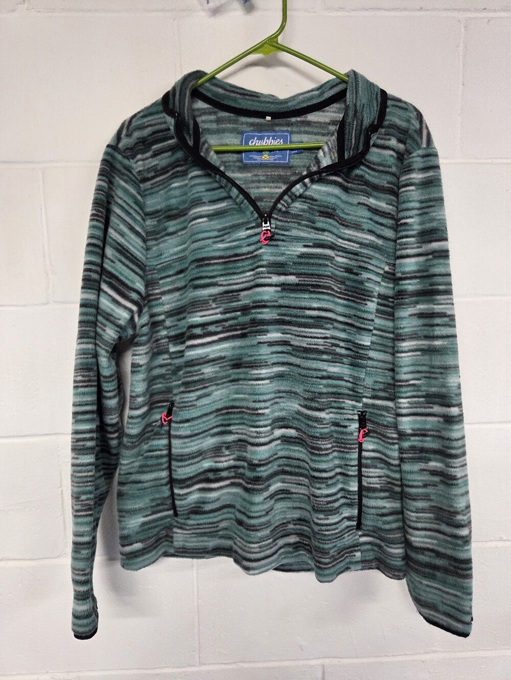 chubbies Men's Teal and Gray Striped Quarter-Zip Sweater